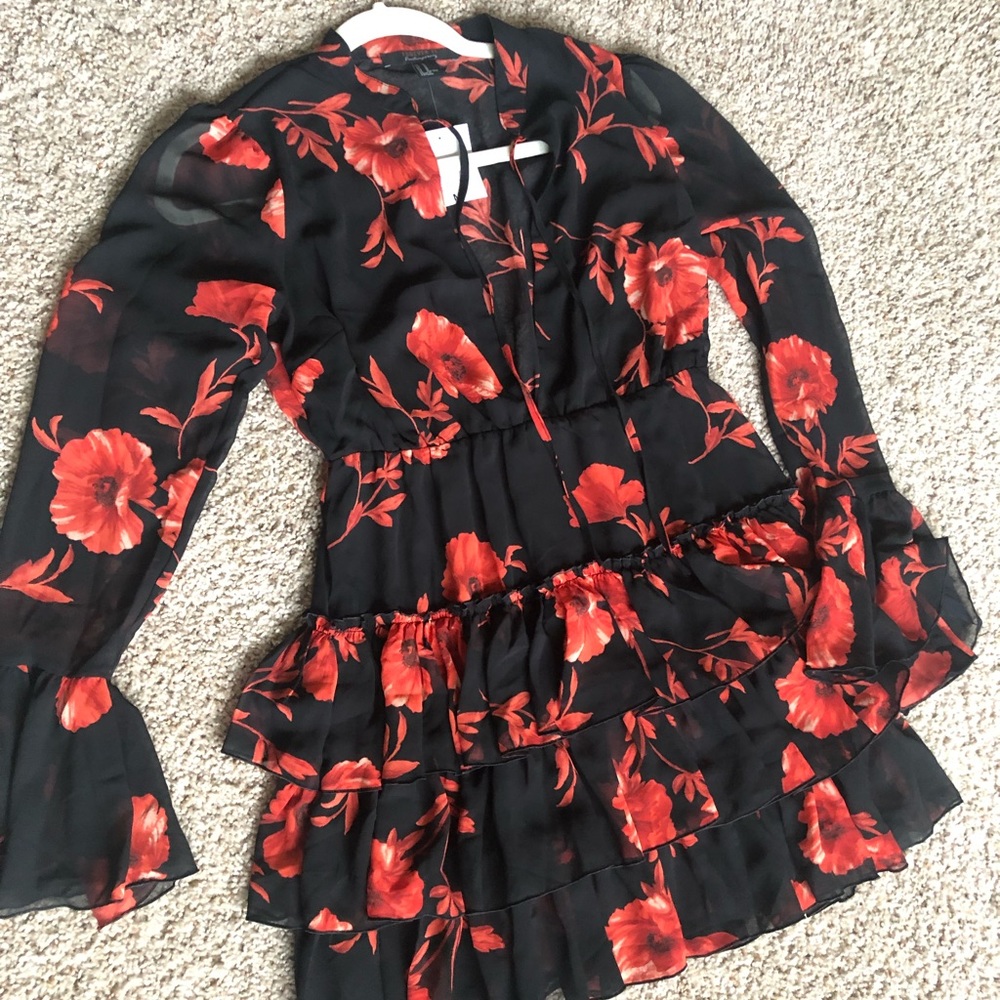 Semi-Sheer Floral Tiered Flounce Dress